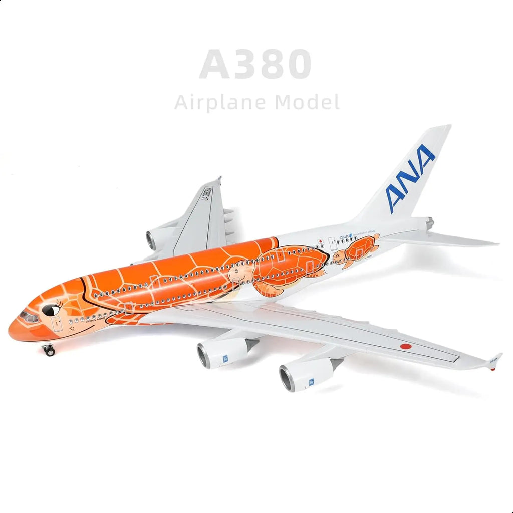 1/160 A380 for ANA Orange Turtle Airplane Model Kits with Display Stand for Adult Aviation Gifts or Aircraft Collection