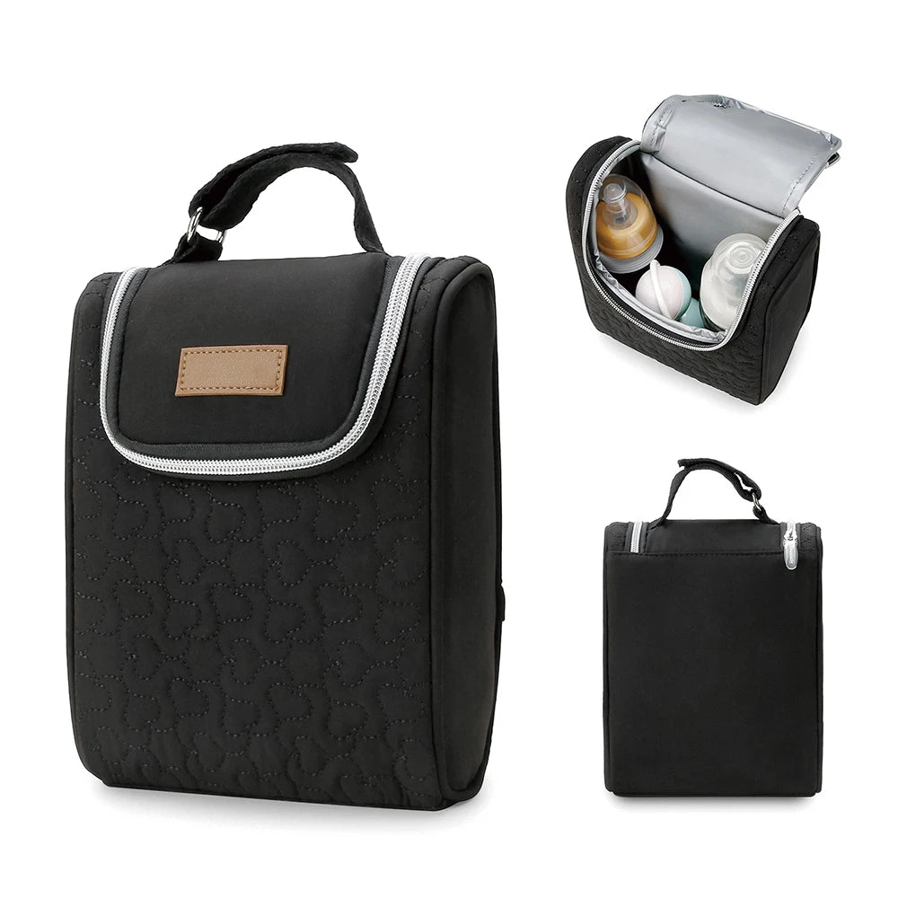 Portable Handheld Expandable Diaper Bag - Multi-Functional Baby Bottle Organizer Bag Black Travel Mom Bag