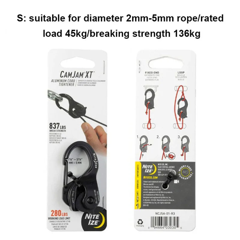 Knot-Free Rope Tightener Cast Aluminum Hanging Drawstring Buckle Hook Self-Locking Binding Fixed Mechanism Camping Outdoor Tools