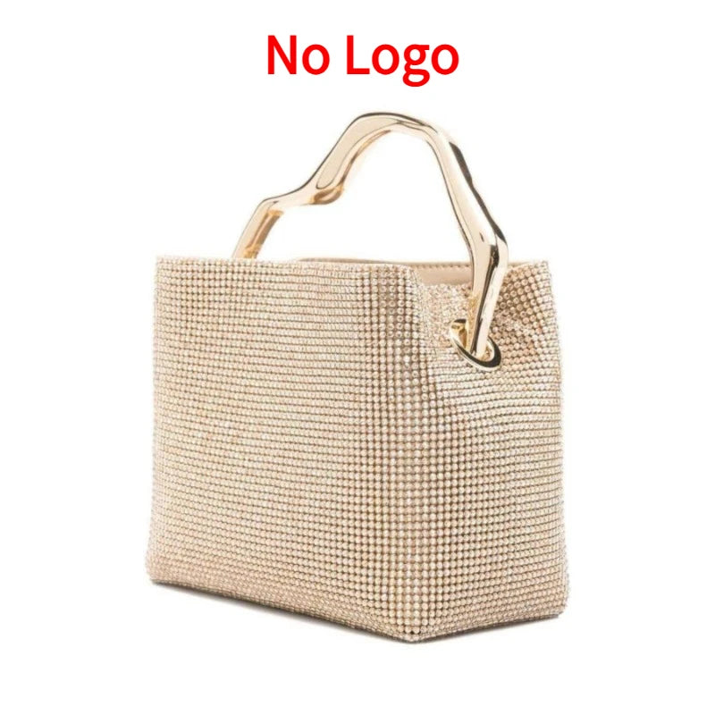 Luxury Satin Bucket Bag Women's Handbag Crystal Shiny Rhinestone Diamond Evening Bag Wedding Party Clutch Purse Crossbody Bag