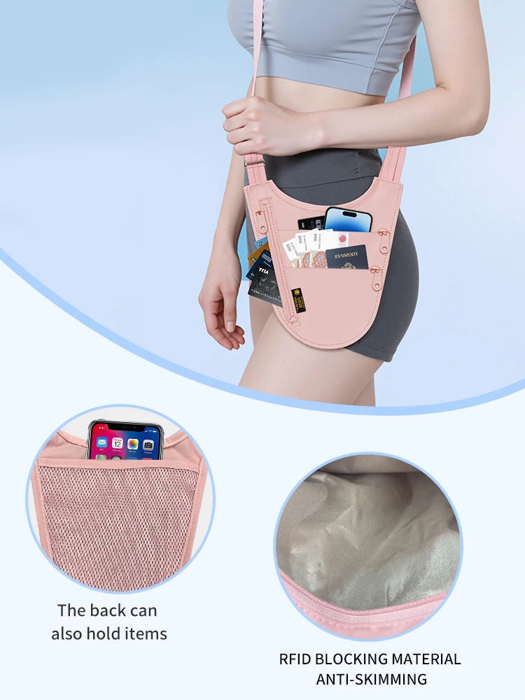 SooGree RFID Blocking Anti-theft Underarm Travel Pouch Hidden Security Shoulder Bag Passport Card Phone Holder Wallet Men Women