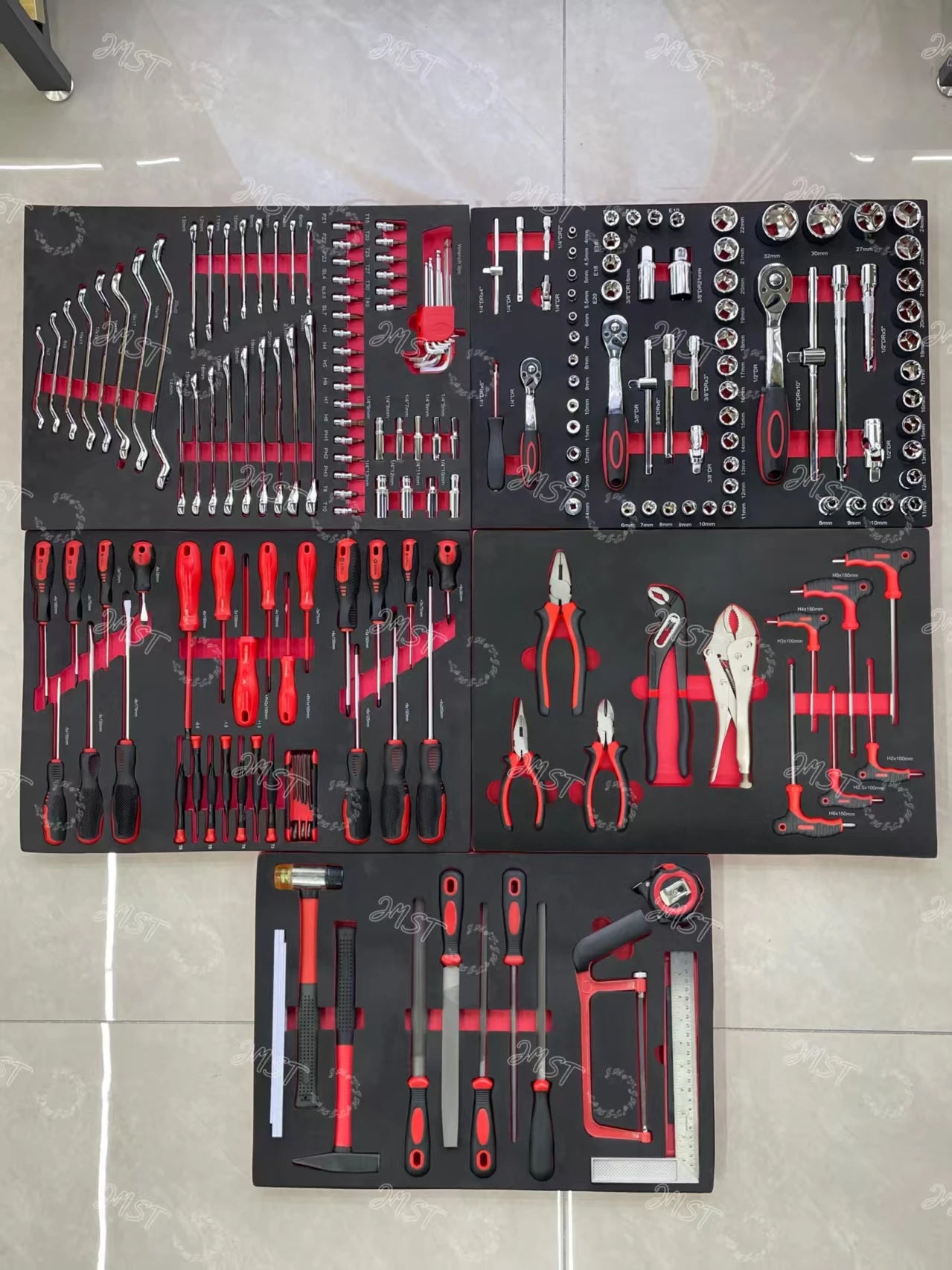 Heavy Duty Rolling Tool Chest with 201PCS Mechanics Tool Set 5-Tray Mobile Workshop Service Cart for Garage & Auto Repair