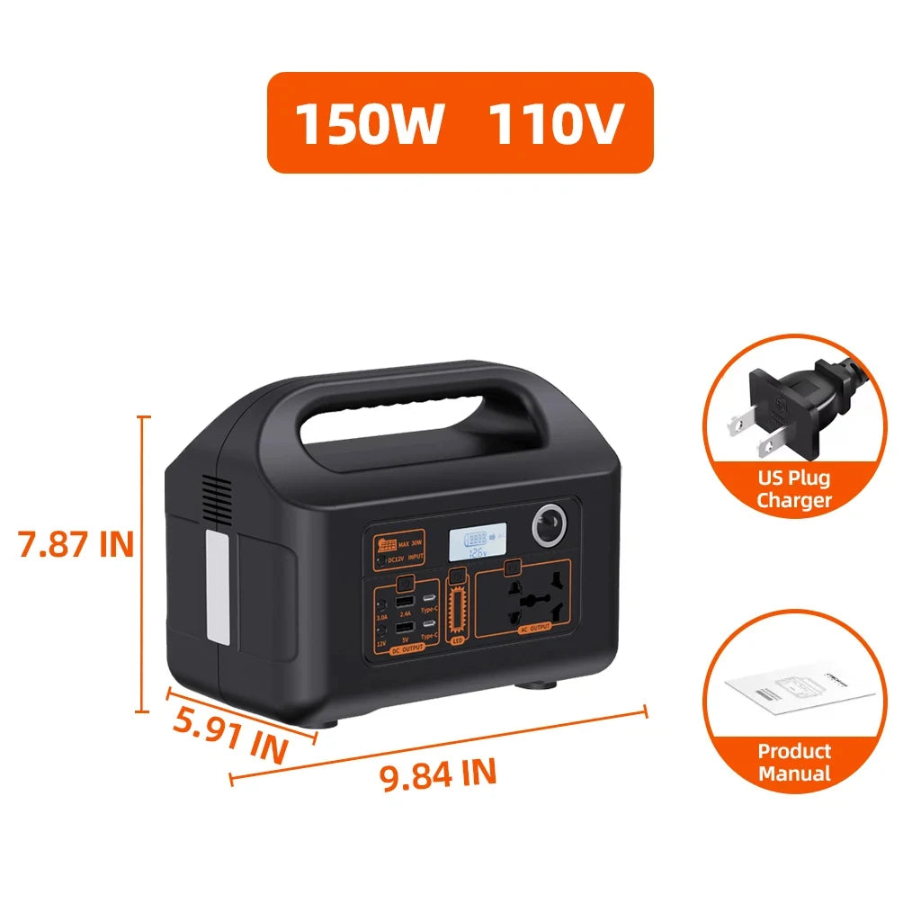 150W Portable Power Station Power Generator 110V 220V LED Light Emergency Solar Power Bank for Outdoor Camping Travel