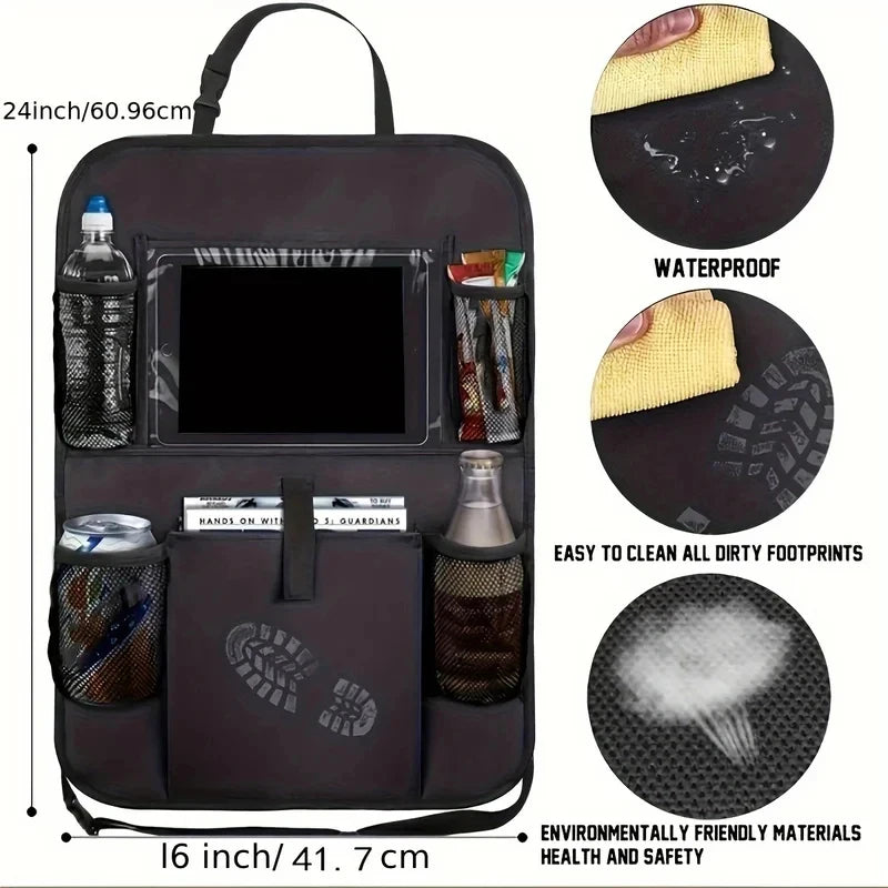 Black Car Backrest Anti-Kick Storage Bag, Car Storage Bag, Seat Back Oxford Cloth Storage Bag, Flat Car Seat Back Bag, 1 PC