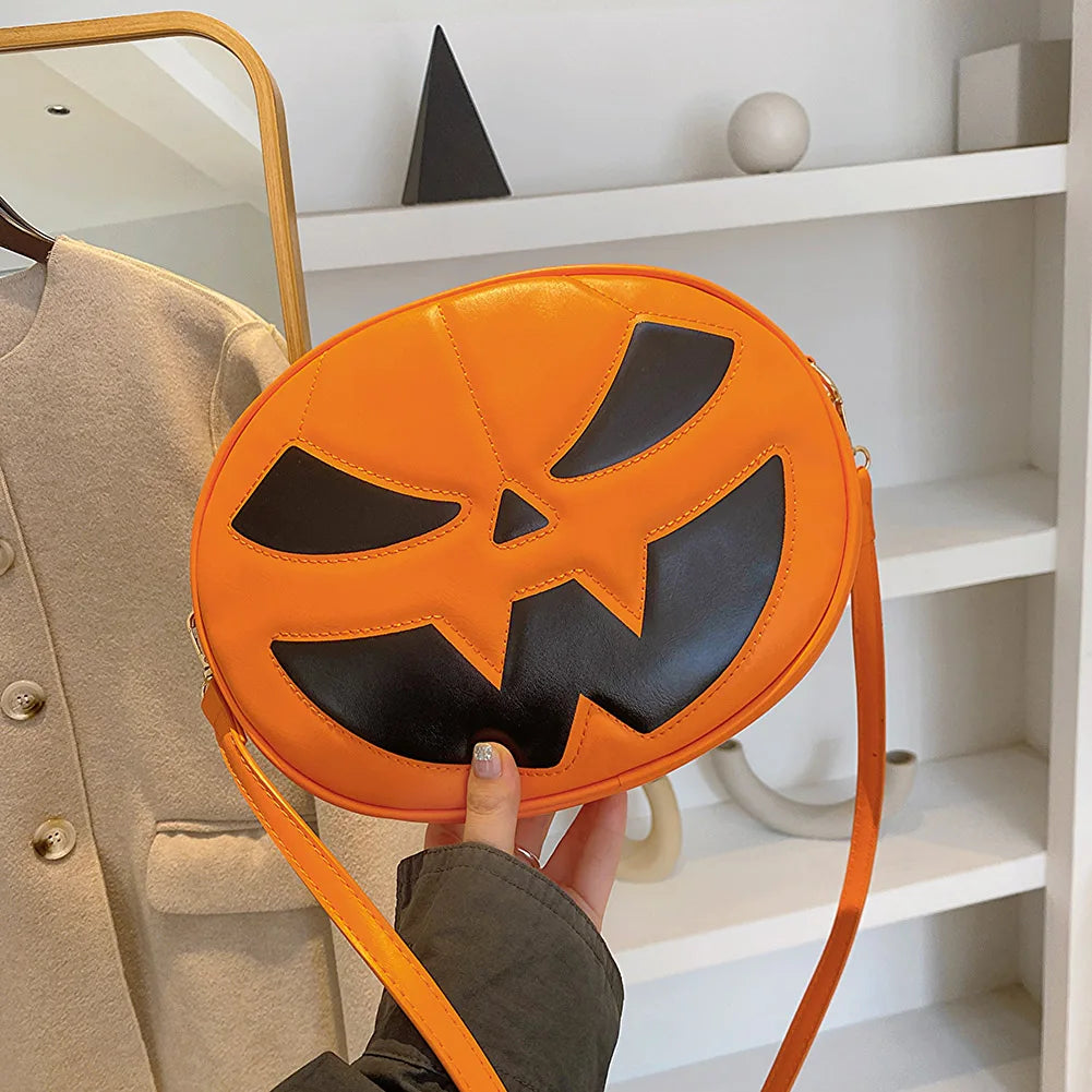 Shoulder Bag for Women Men Pumpkin Crossbody Bag PU Leather Adjustable Strap Sling Bag Zipper Halloween Purse