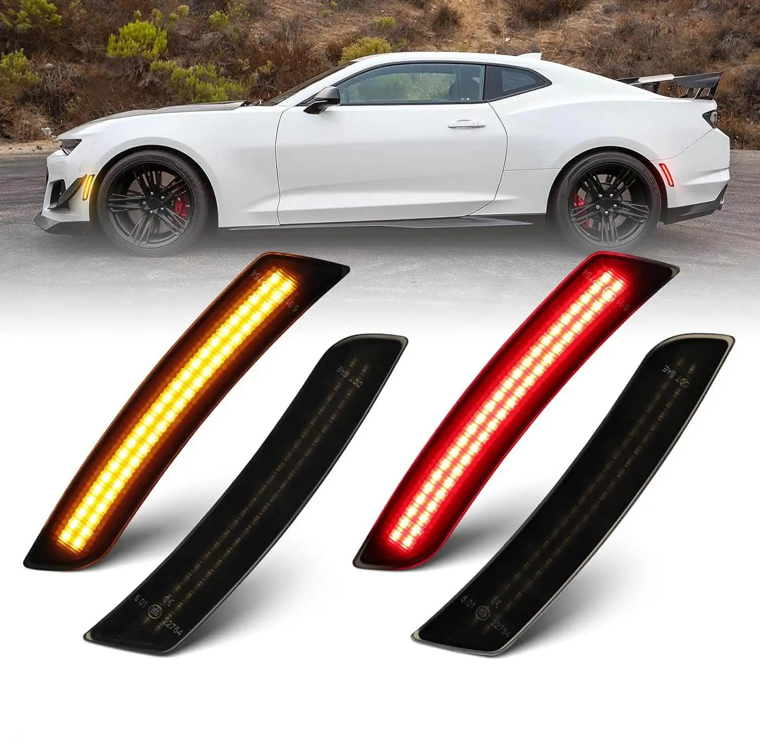 For Chevy Camaro Front Rear Side Marker Light Assemblies LED Car Lights for Chevrolet Camaro 2015-2023 Smoked Lens Fender Light