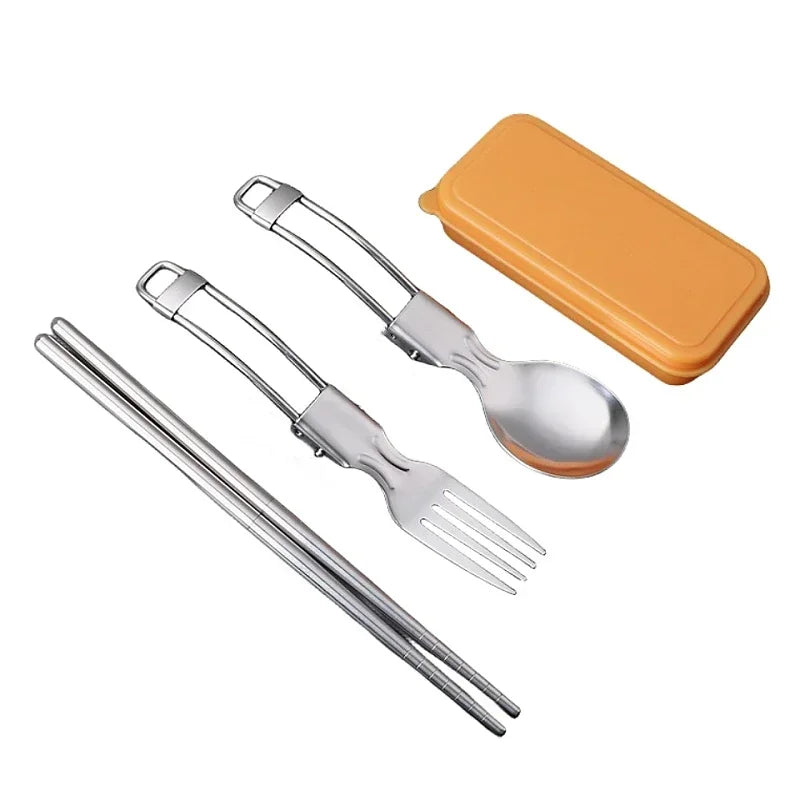 Folding Spoon Fork Set, 304 Stainless Steel Portable Camping Utensils, Compact Outdoor Cutlery for Travel Hiking Picnic