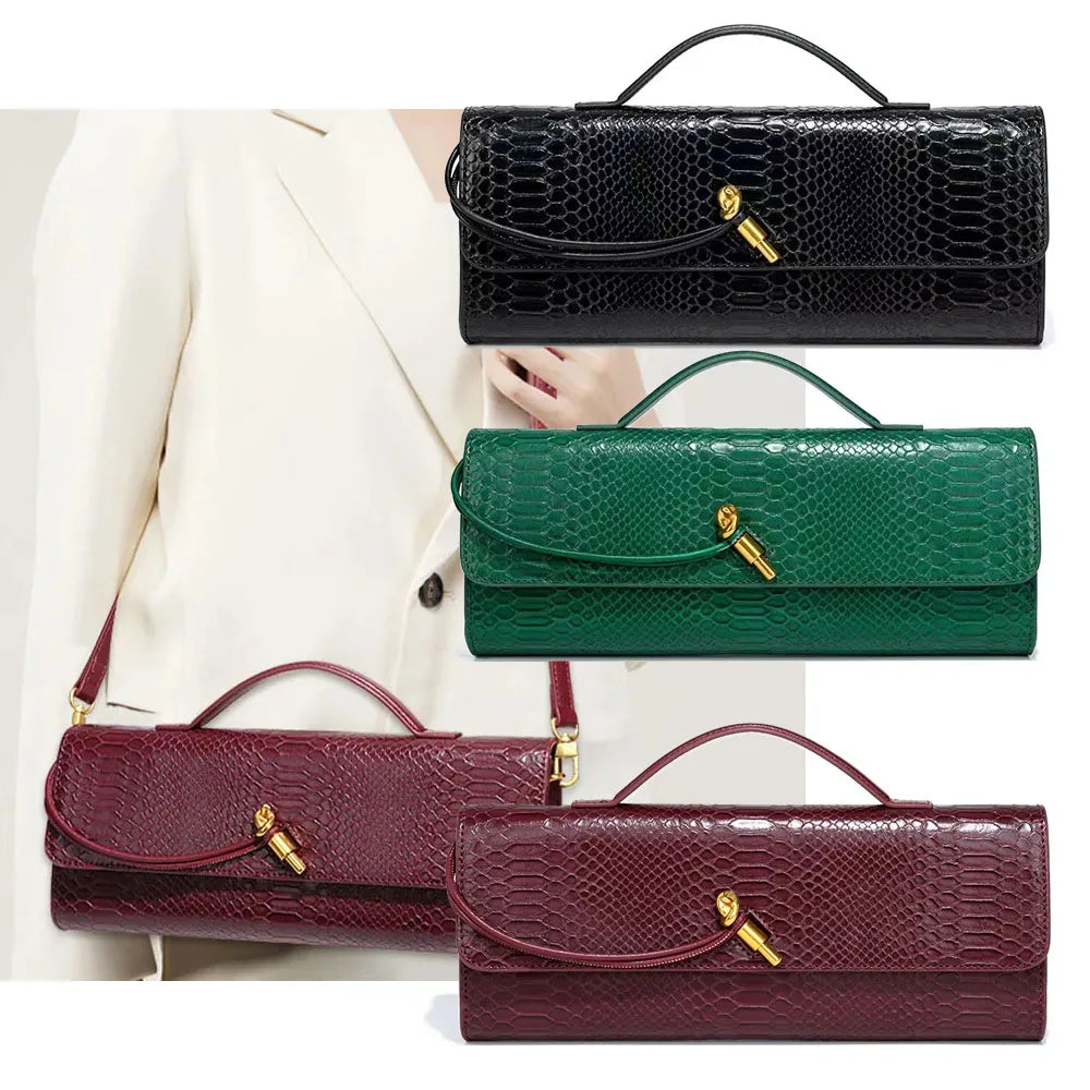 PU Leather Fashion Luxury Top-Handle Bag For Women Evening Handbag Long Purse Crocodile Pattern Crossbody Shoulder Bags