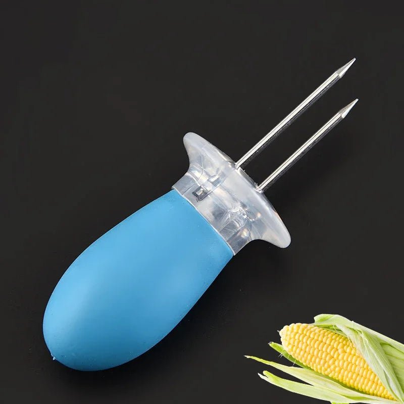 Heat Resistant Corn Holders Stainless Steel Prong Skewers Portable Barbecue Tool for Corn Fruit Hot Dog Home Cooking
