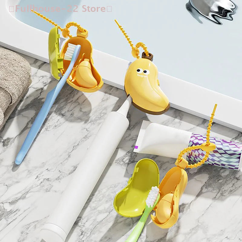 【MAX-22】2-in-1 Banana Toothbrush Head Cover Travel Protector Case Portable Toothpaste Capsule Holder