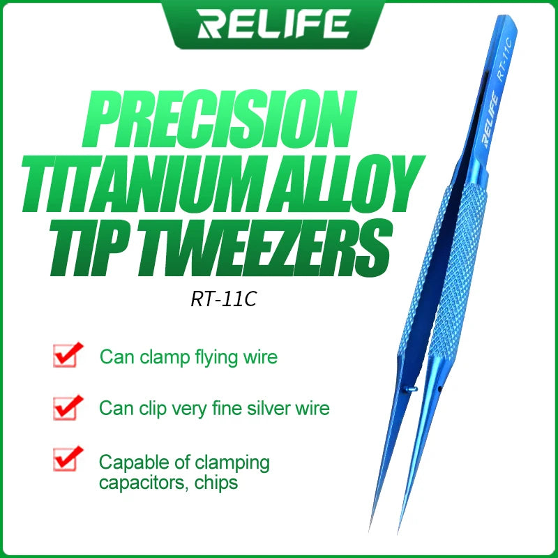 RELIFE 0.1mm Titanium Alloy Non-magnetic High Hardness Aviation Ultra-Precise Step Structure Tweezers Phone IC Chip Repair