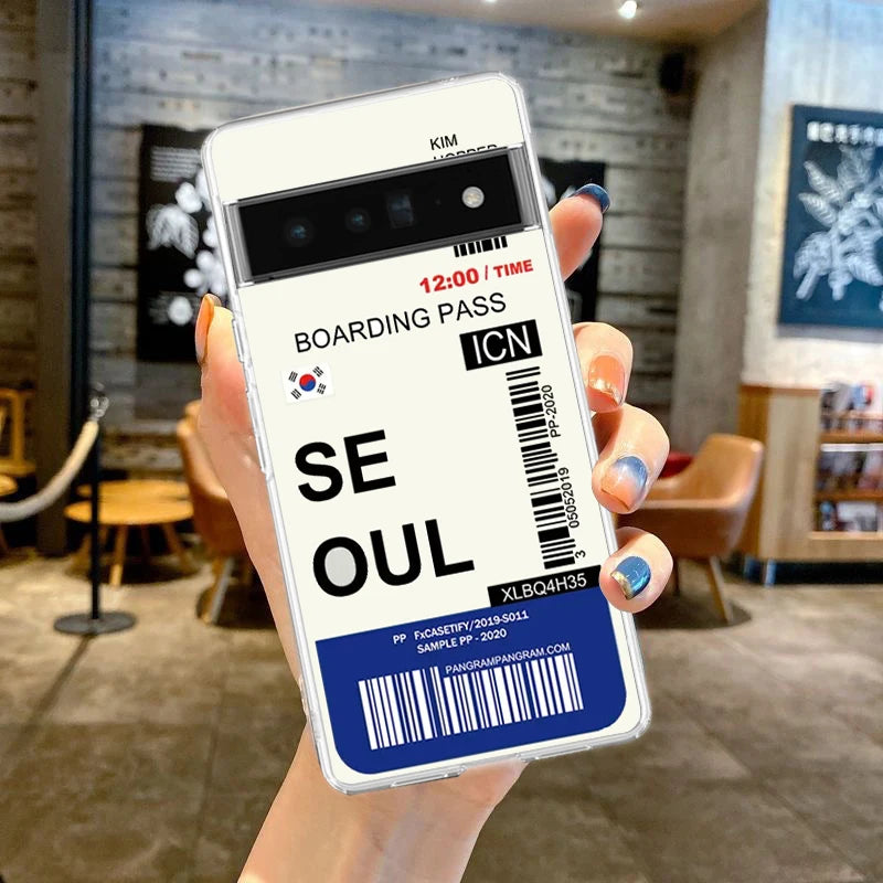 World City Travel Ticket New York Phone Case For Google Pixel 9 Pro XL 8 7 6 Pro 8A 7A 6A 5 4 5A 4A 3A XL 5G Soft Clear Cover