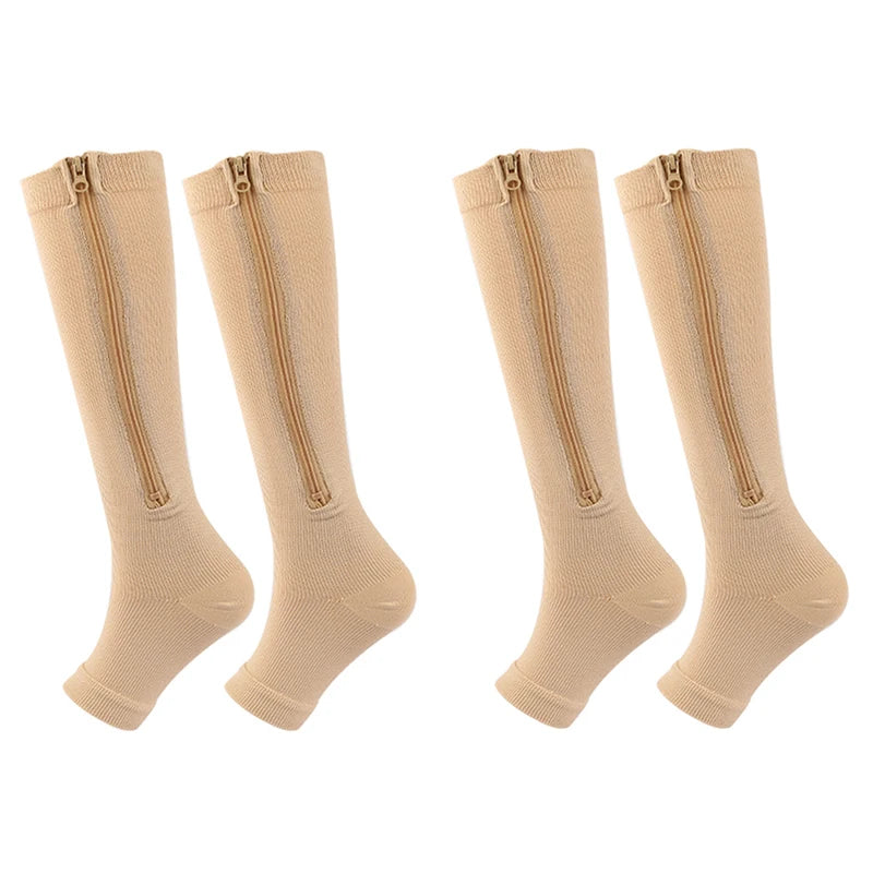 4 Compression Socks for Varicose Support with Zipper Outdoor Running Fitness Hiking Anti-fatigue Medical Diabetes Swelling Care