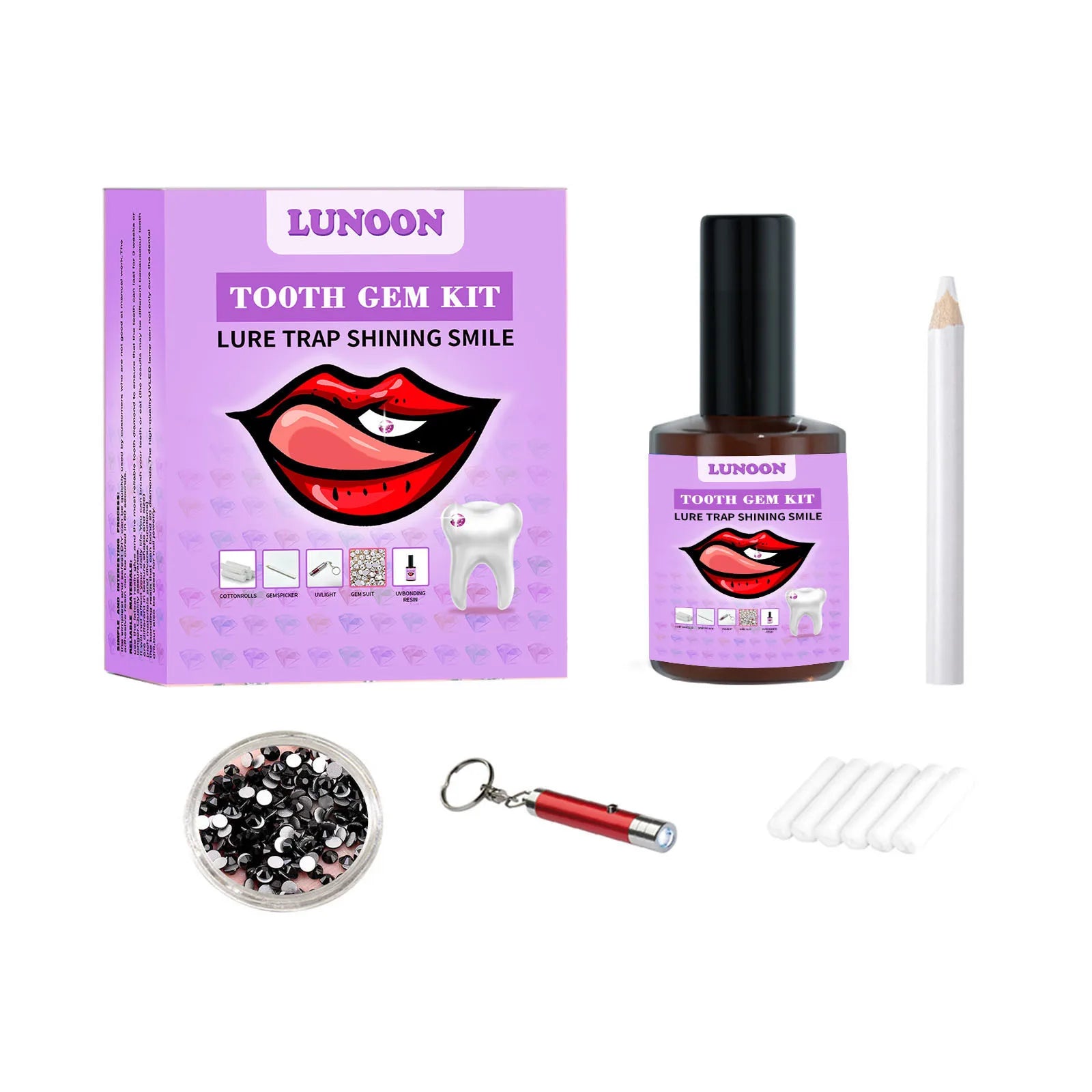 Strong-Adhesive & Removable Tooth Gem Set - With Dental Glue for Secure DIY Crystal Decoration, Unisex Smile Customization.