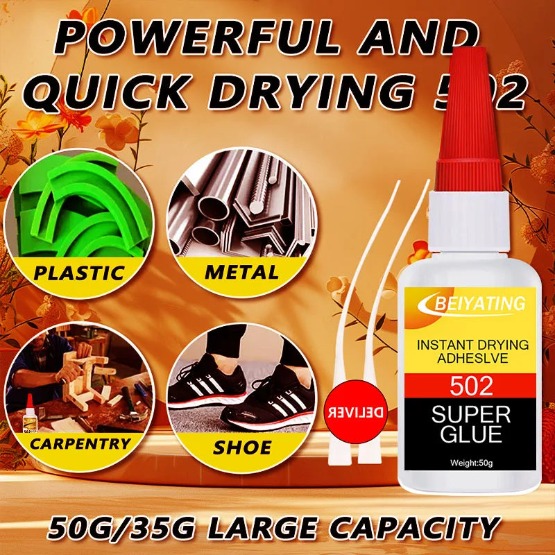 BEIYATING 30g 50g 502 Super Glue Instant Dry Strong Clear Waterproof Adhesive Quick Bond for Metal Plastic Wood Ceramic Leather