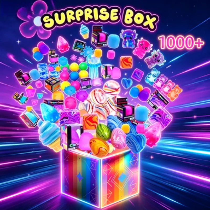 1000+Pcs Surprise Box Toys Fun Mystery Fidget  Stress Relief Surprise Novelty Stress Relief Assorted Squishy Figures Blind Box