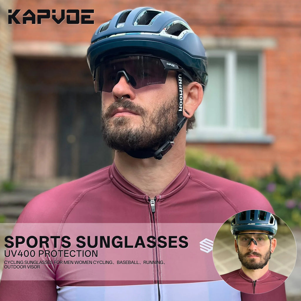Kapvoe Hot Shadowless Photochromic Cycling Glasses Lighteight UV400 Sunglasses Men Women Bike MTB Eyewear Riding Outdoor Running