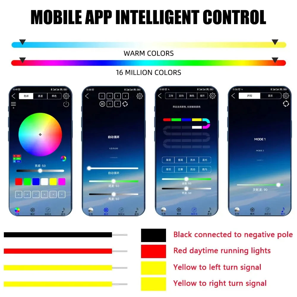 Daytime Running Lights Car LED DRL Lamp Strip DRL Decorative  Light Auto Headlight Turn Signal Light RGB With Remote App Control