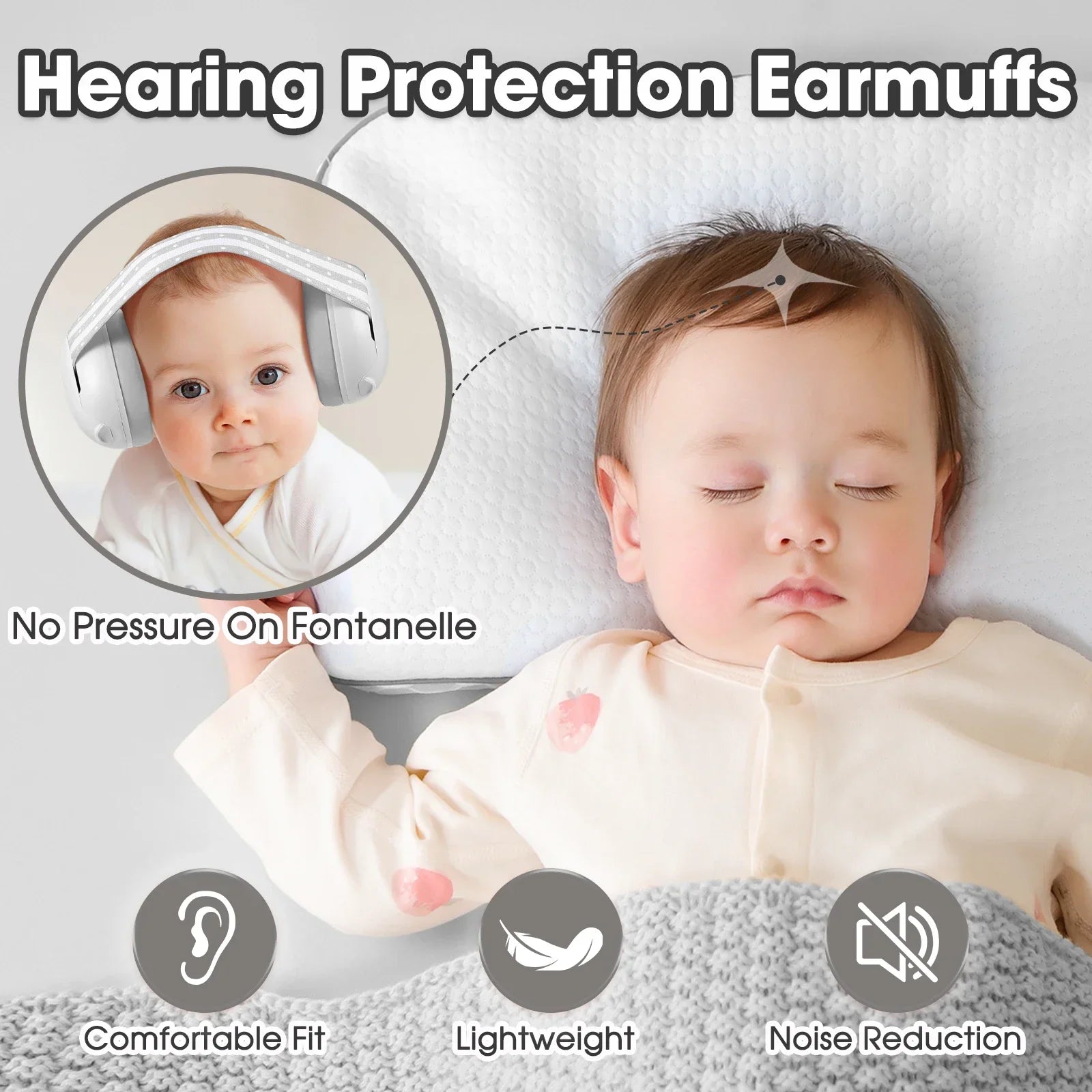 Infant Ear Protection Noise Cancelling Baby Ear Muffs, Toddler Hearing Protection with Adjustable Elastic Headband