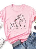 Summer Comfortable Soft Short Sleeve O-Neck Tops Casual Female Clothes Women Middle Finger Nail Polish Prints T Shirt