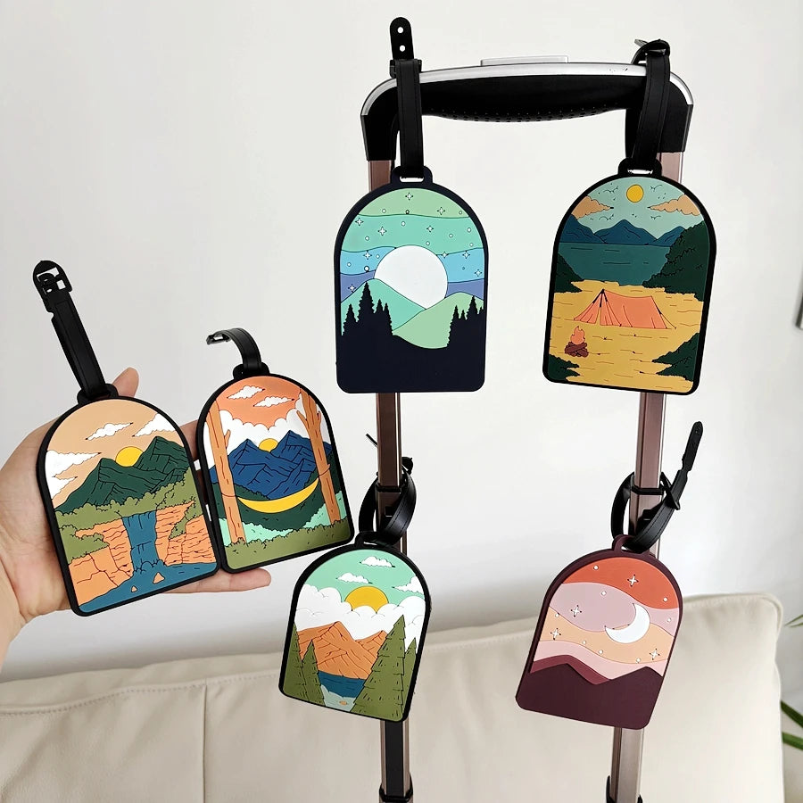 1/3/6pcs landscape luggage tags, station travel luggage check-in, anti loss tags, personal belongings identification tags, airpo