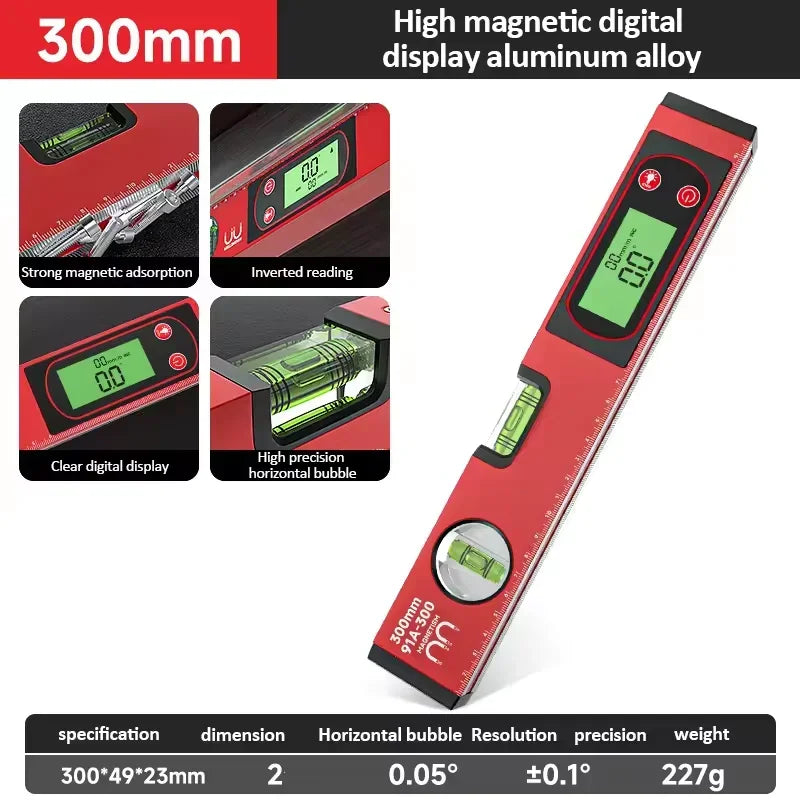 30/40/50cm Electronic Digital Display Level Ruler Magnetic Angle Meter Aluminum Alloy Level Protractor Inclinometer 90 Degree