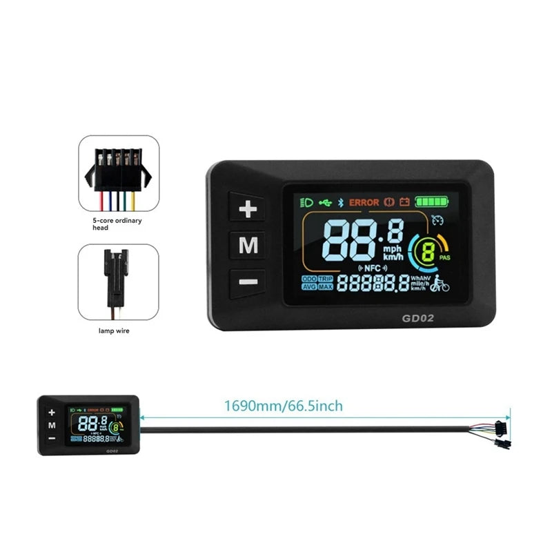 LCD-GD02 Electric Bike LCD Display Meter Dashboard Display Panel 24V 36V 48V 52V 60V for Electric Scooter SM5+2PIN-ABAM
