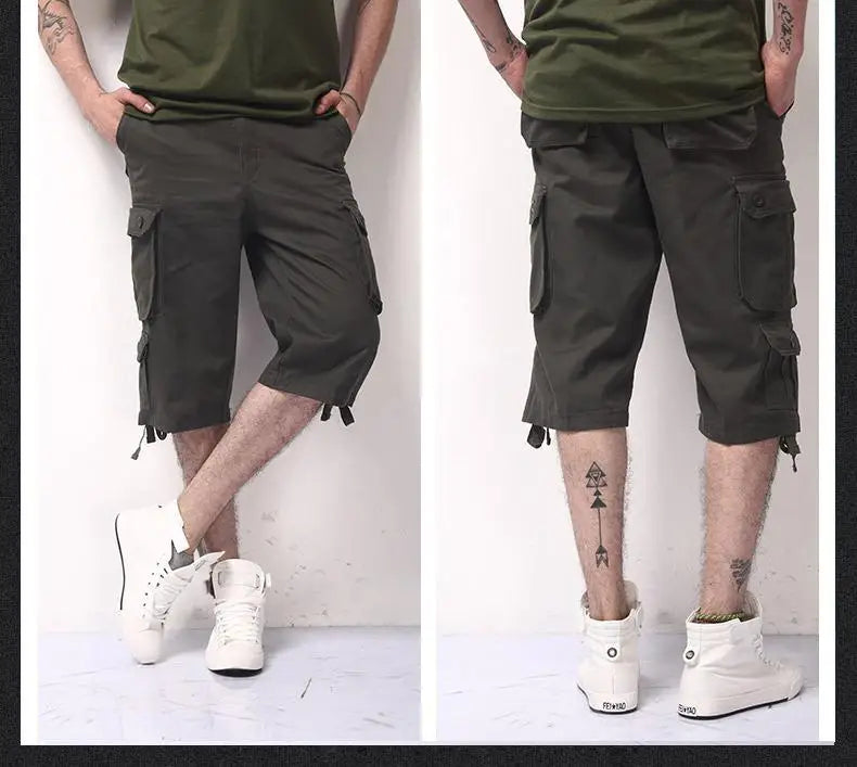 New Men's Seven Division of Labor Pants Trend Loose Large Size Cotton Five Points Shorts Men Multi Pocket 7 Points Pants