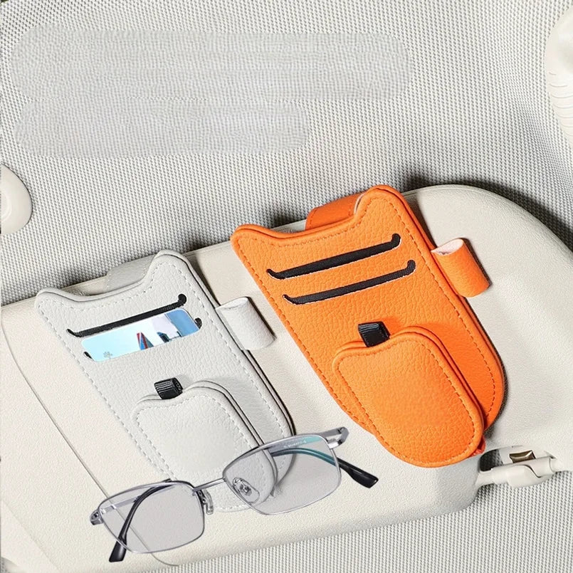Magnetic Car Sunglasses Holder Sun Visor Glasses Clip PU Eyeglasses Hanger Portable Ticket Card Clip Auto Accessories