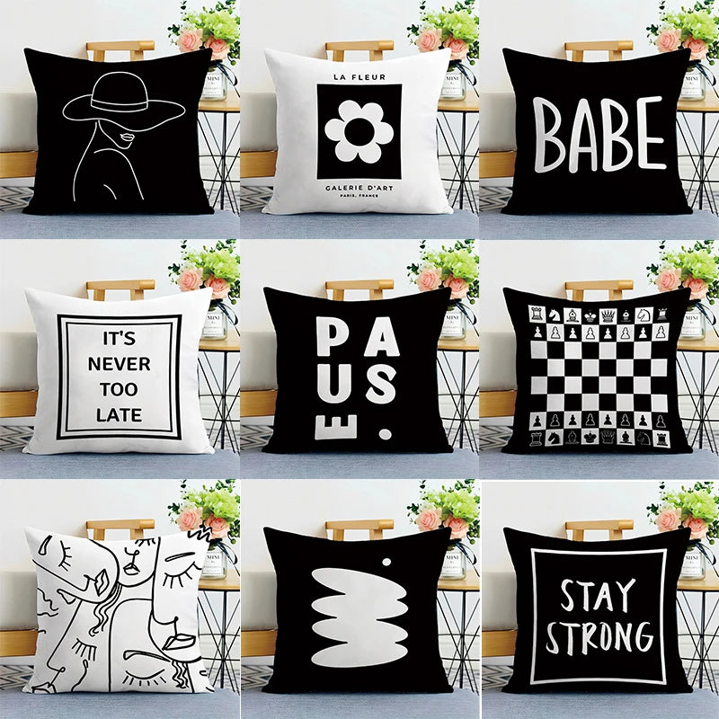 Black and White Ins Style Double-sided Printed pillow cover Short plush Suitable living rooms bedrooms sofas throw cushion cover