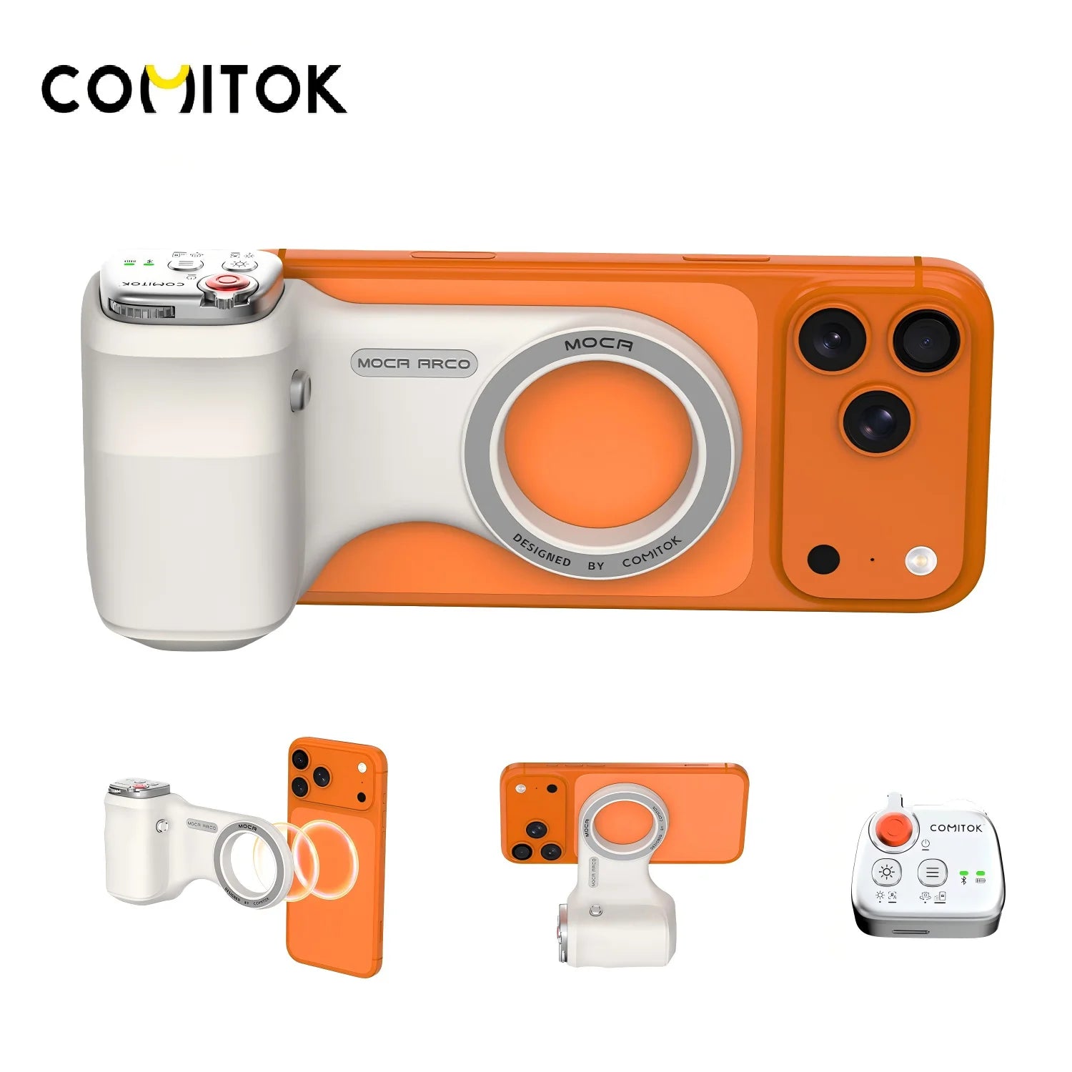 COMITOK MOCA ARCO Magnetic Camera Grip for iPhone  Series Detachable Remote iOS17/18/26 Handle Holder for Vlog Recording Selfie