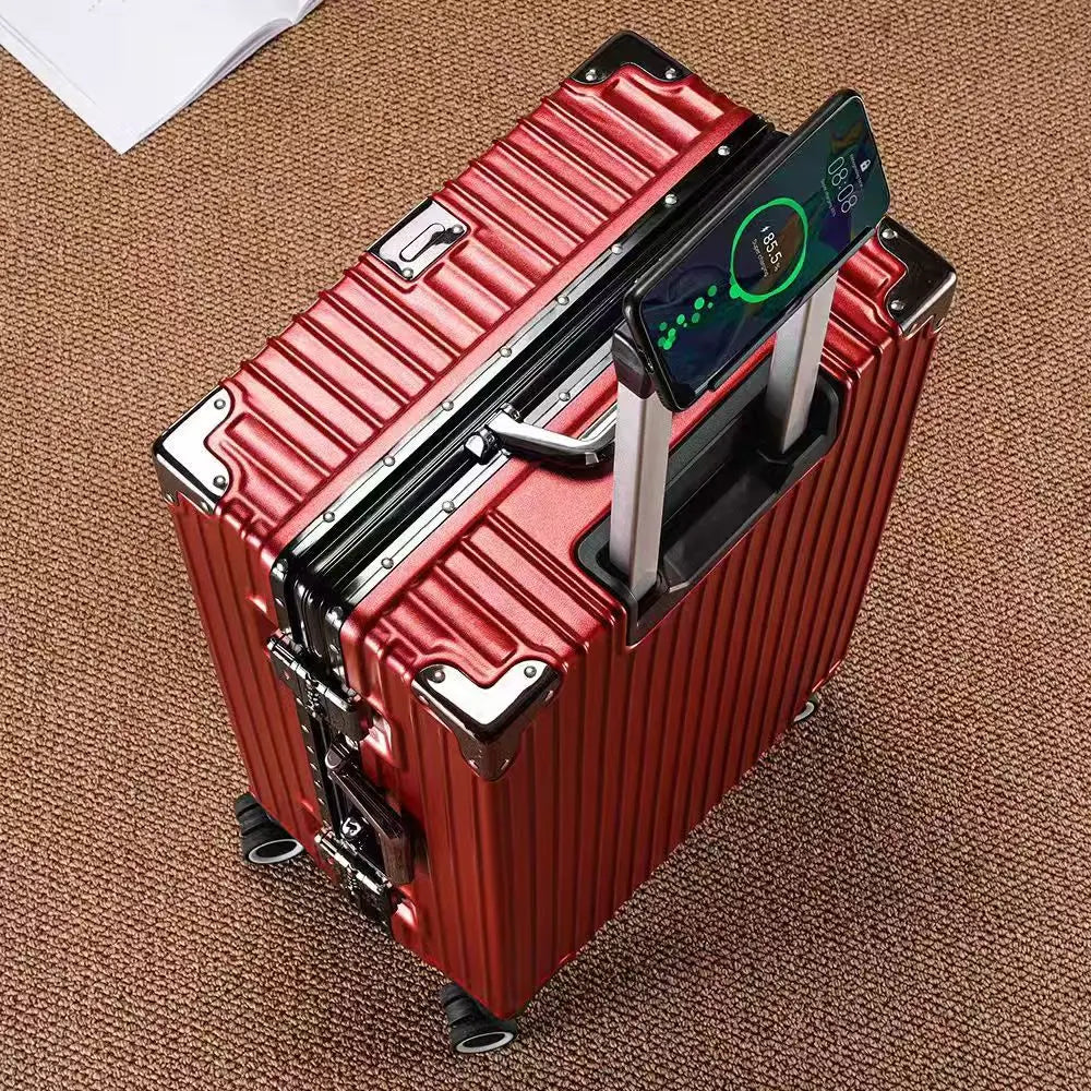 【drop deal】aluminum frame suitcase with 108 rivets, luggage 20-28 inches in size,carry on size  featuring silent all-terrain wheels, a cup holde