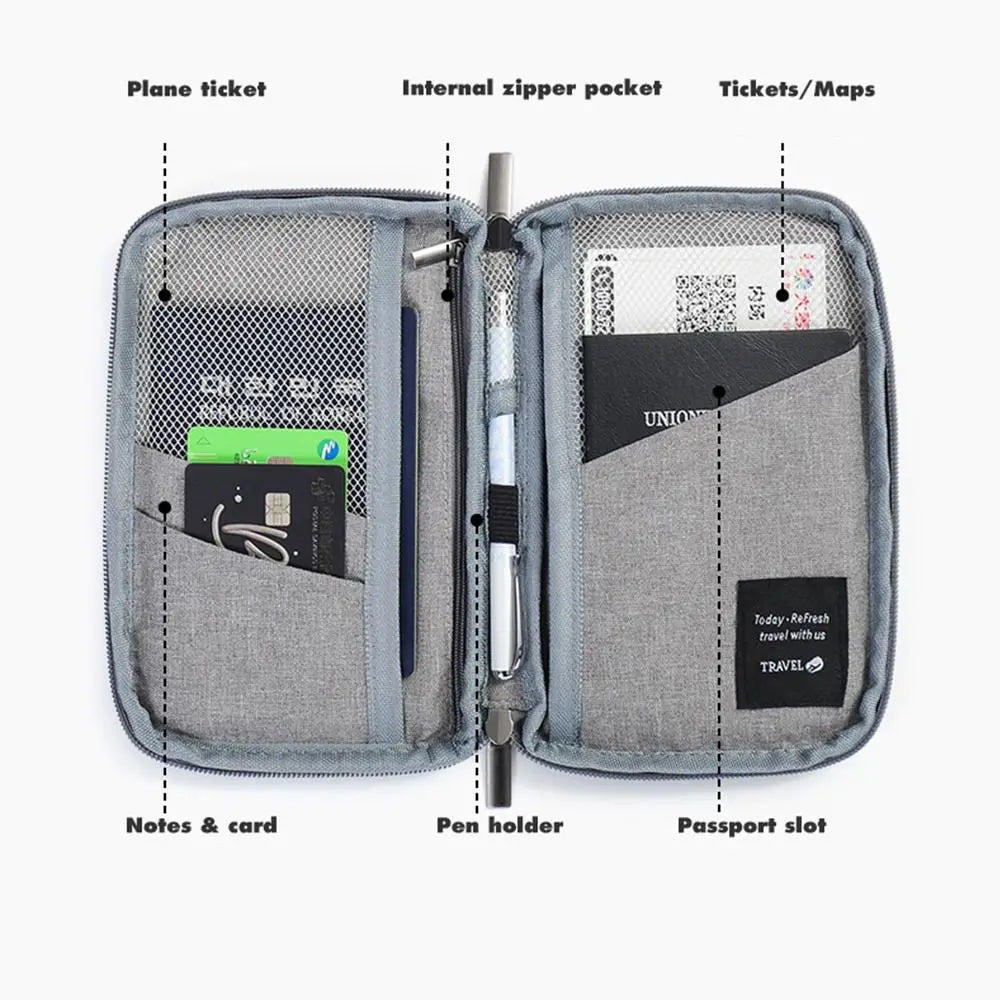Travel Accessories Travel Wallet OX Cloth Ticket Holder Family Passport Holder Zipper Passport Protective Cover Document Case
