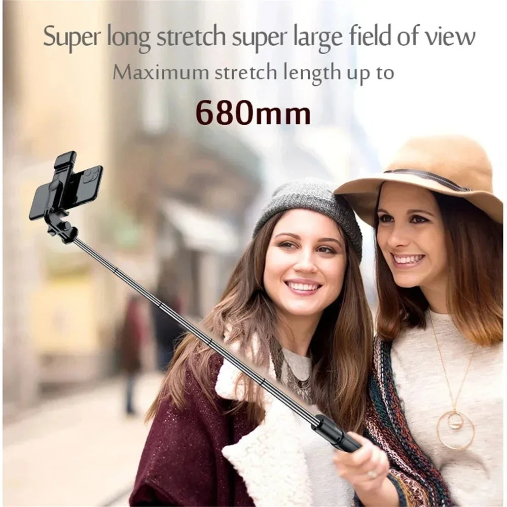 Selfie Stick Tripod Stand with Wireless Bluetooth Remote Extendable Stainless Steel Rod for Mobile Phones Live Streaming Selfie