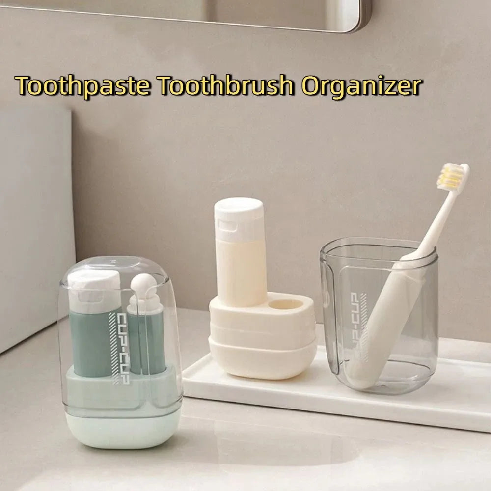 Portable 3 in 1 Travel Toothbrush Set Folding Plastic Mouthwash Cup Space Saving Toothpaste Toothbrush Organizer Women Men