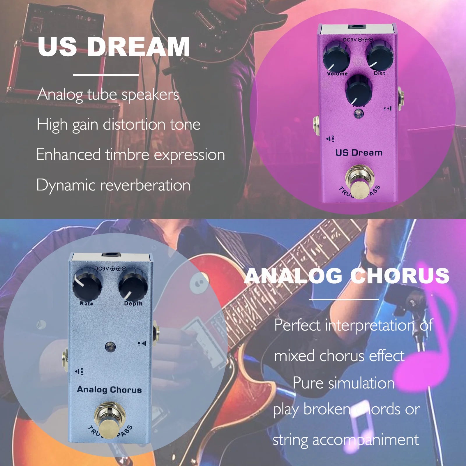 Electric Guitar Pedal: Overdrive/Distortion/Chorus/Delay/Tremolo/Analog Delay, True Bypass