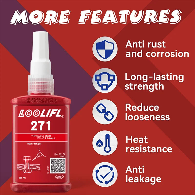 271 high-strength red screw glue, waterproof, prevent loosening and corrosion, suitable for nuts, bolts, fasteners, etc.