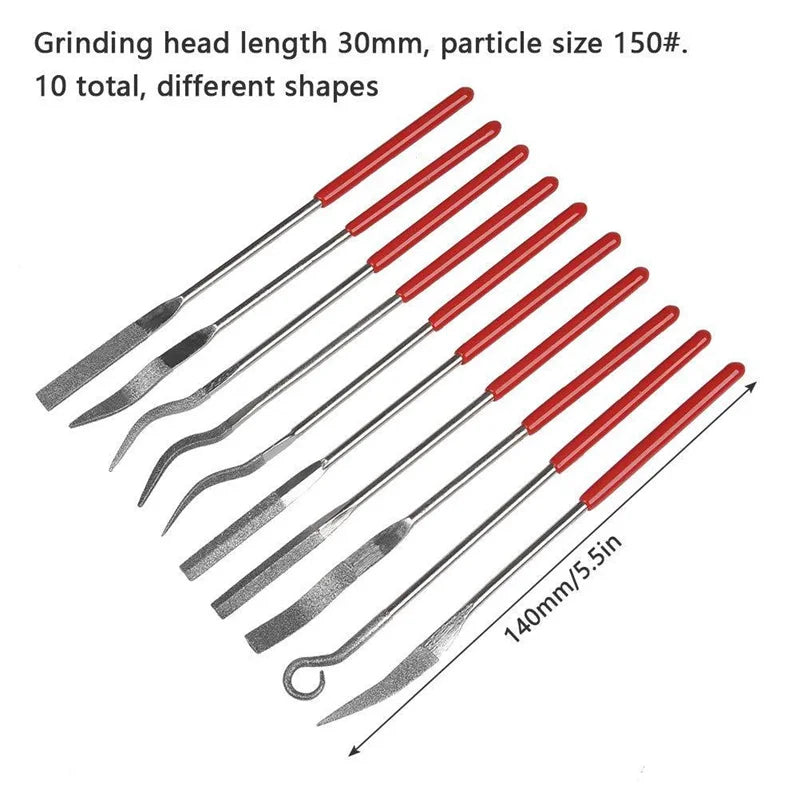 10pcs Mini Diamond File Set Fine 150 Grit Diamond File Flat Triangle Needle Files For Metal Glass Ceramic Woodworking Tools