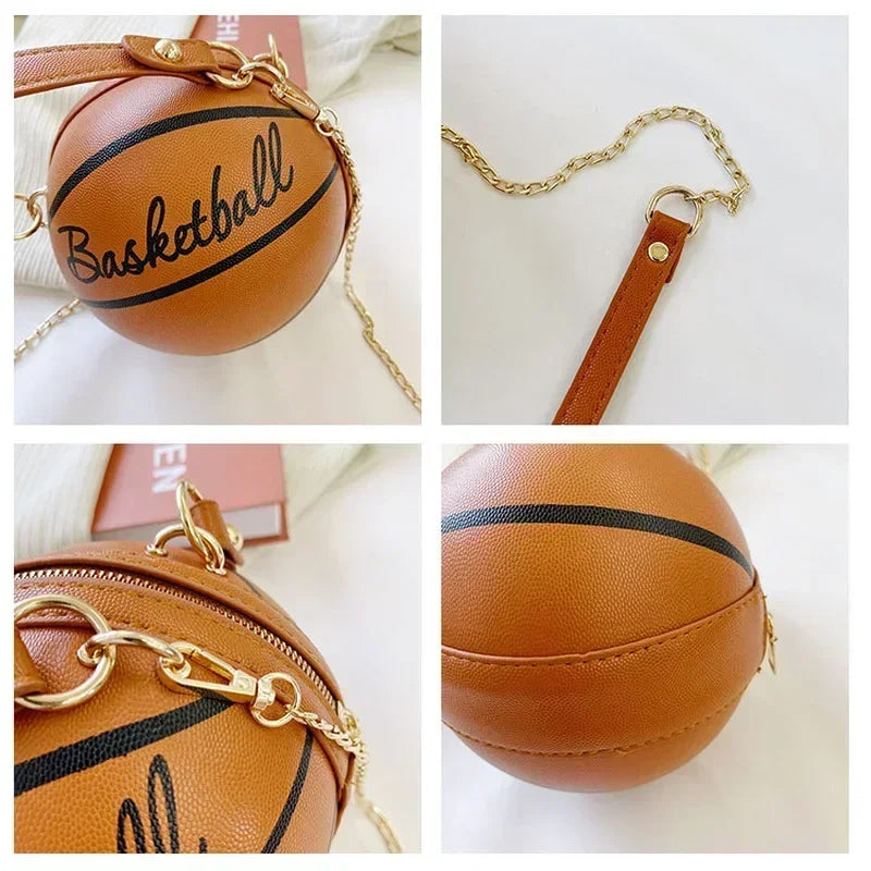 Personality Female Leather Pink Basketball Bag Ball Purses for Teenagers Women Shoulder Bags Crossbody Chain Hand Bags