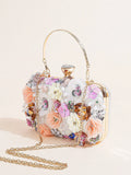 I PC Black Elegant Floral Beaded Clutch, classic Banquet Purse,Women's Fashion Evening Bag Foren Wedding Party Prom