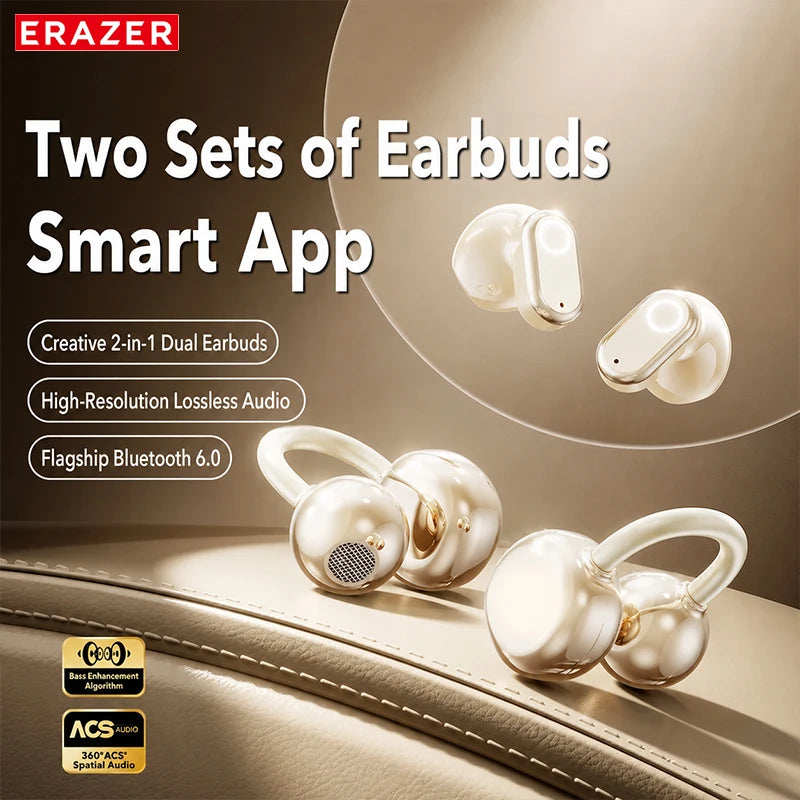 Erazer EX216 Soft Bluetooth Earphones 135 Language AI translator Earbuds Type-C Low Latency New 2-in-1 Wireless Headphones