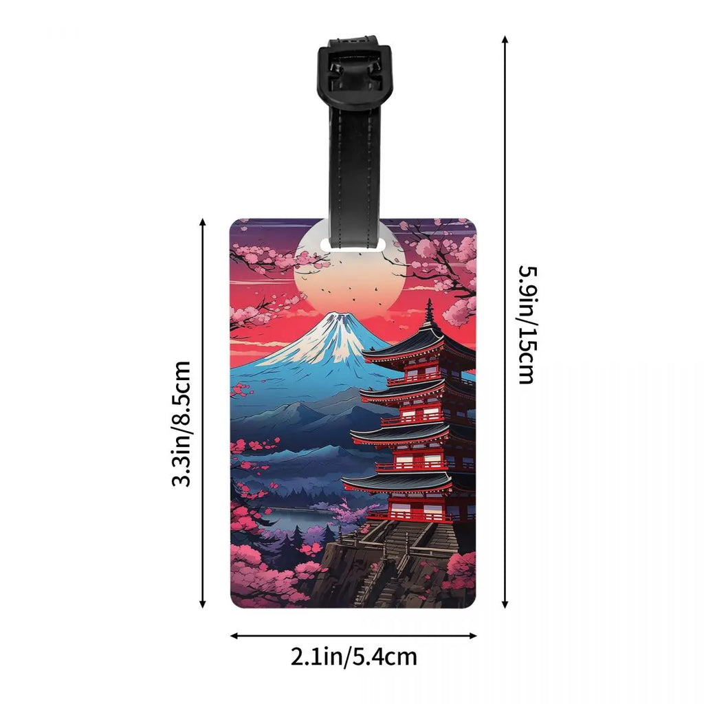 Japan Sakura Cherry Blossoms With A Red Rising Sun Luggage Tags Suitcase Travel Baggage Boarding Tag Label Holder ID Name