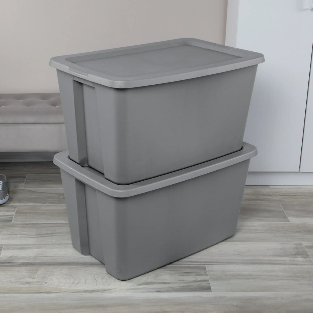 30-Gallon Extra-Large Storage Bin, Gray Durable Plastic Storage Container with Snap-On Lid, Heavy-Duty Organizer for Garage, Basement, Home, or Office, Stackable and Portable, Ideal for Toys, Tools, Seasonal Items, Clothes, o