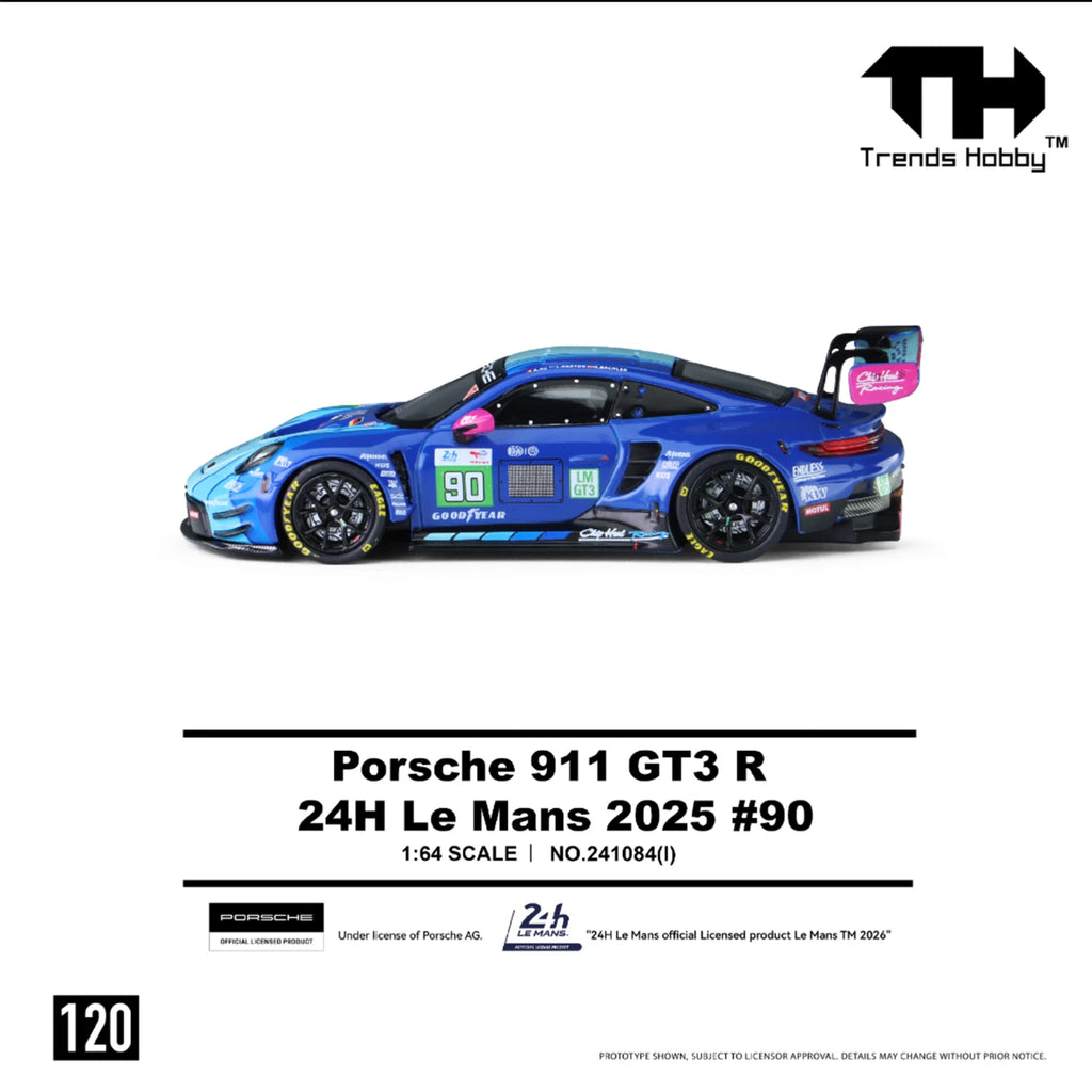TH-Trends Hobby 1/64 Porsche 911 GT3 R 24H Le Mans 2025 #90 Car Alloy Motor Vehicle Diecast Metal Model Kids Toys Boys