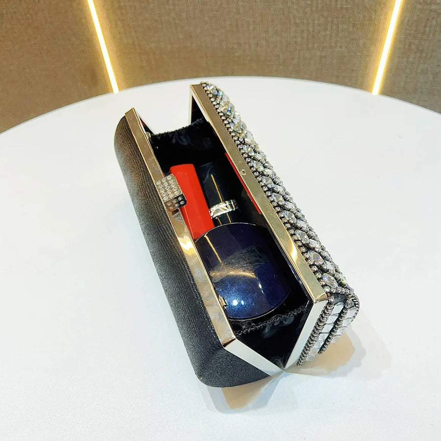Cylindrical Shape Women Clutch Evening Bag Crystal Bridal Wedding Purse Rhinestones Handbags Chains Crossbody Bags for Women Sac