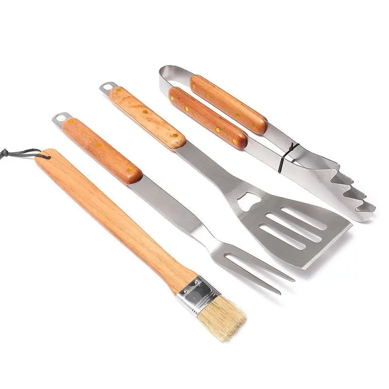 4PCS Sets BBQ Grill Tools Set Stainless Steel Heavy Duty Grilling Accessories Kit Grill Utensils Set Outdoor Camping Grill Tools
