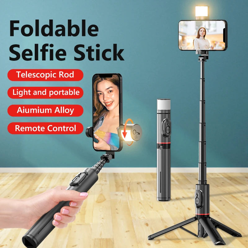 LISCN 85cm Selfie Stick with Light Extendable All in One Phone Tripod Integrated Tripod Stand Compatible with All Cell Phones