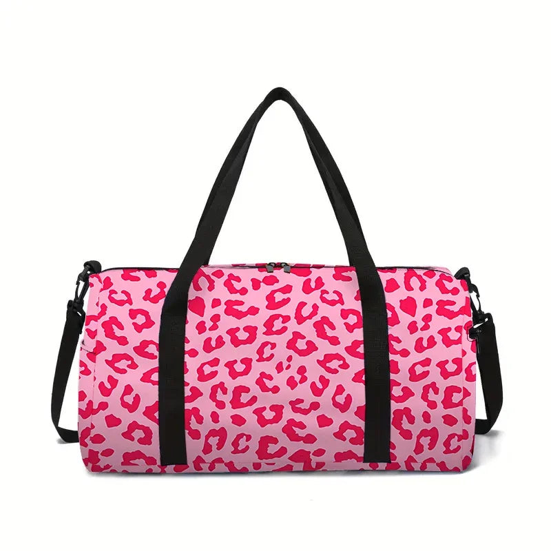 Pink Leopard Print Spots Large Capacity Luggage Bag  For Boy And Girls Best Gifts 2D Flat Cartoon Travel Bag For Children