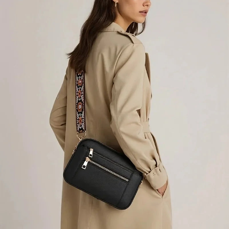 Retro fashion classic, women's multifunctional bag, zipper shoulder strap crossbody bag, small square bag, suitable for office w