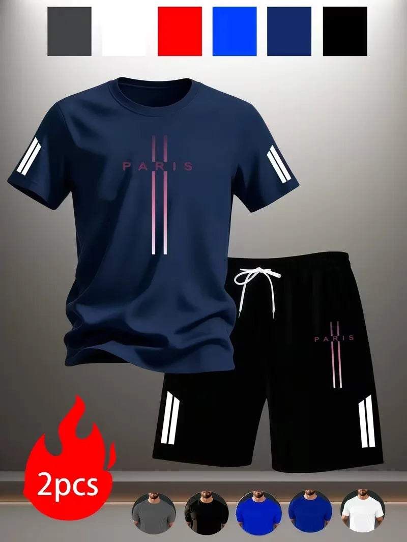 New Urban Trend: Men's Breathable Summer Sports Suit, Short Sleeves and Lightweight Quick-Drying Shorts,Comfortable and Trendy